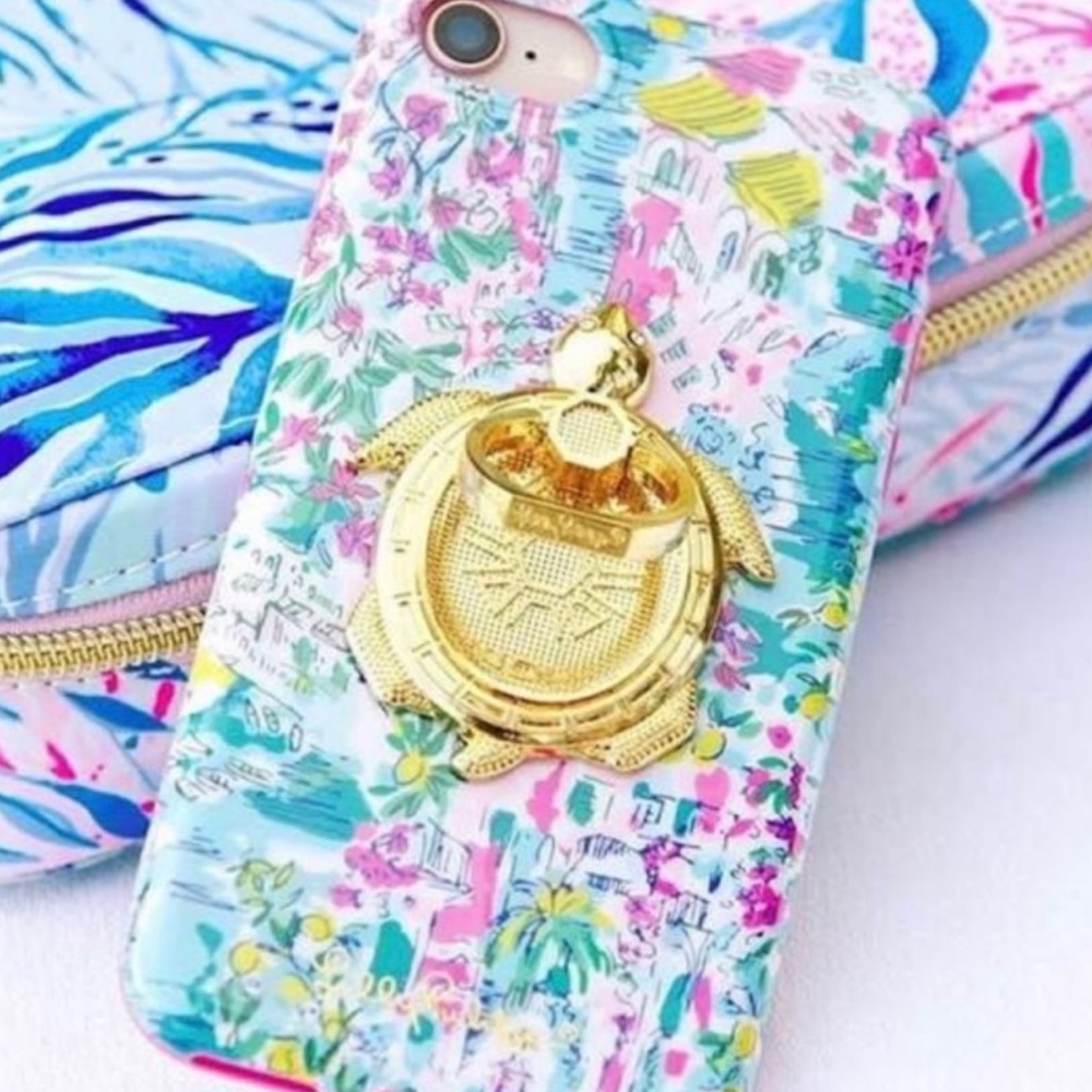 NWT *LILLY PULITZER* Critter Phone Ring …🐢TURTLE🐢 Design•Gold•Rhinestone Eyes